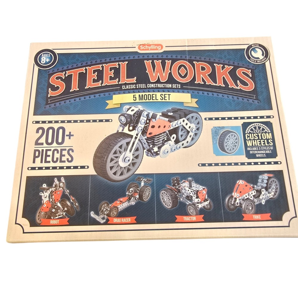 Schylling Steel Works 5 Model Set 200+ Pieces Classic Metal Construction STW5